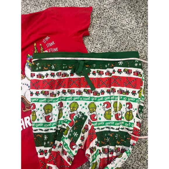 Dr. Seuss Grinch Unisex Two Piece Pajamas Red/Green Christmas T-shirt Joggers XL - Picture 7 of 9
